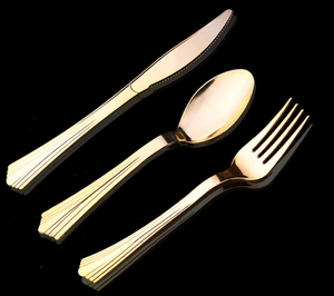 Cao cấp dùng một lần tre Ngã Ba thanh lịch mạ bạc thép không gỉ lớn bánh dao Electroplated Bộ đồ ăn cho phục vụ cắm trại - Product Image 6