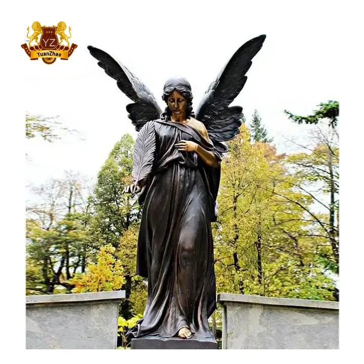 Estatua de bronce de tamaño real para jardín al aire libre, escultura de estatua de Ángel de lanzamiento religioso, en venta