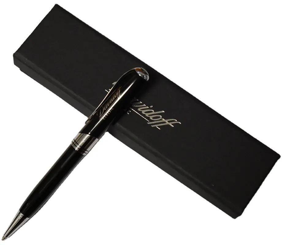 Zware Metalen Balpen Glanzend Zwart Met Chrome Trim Custom Logo Gegraveerde Gift Pen