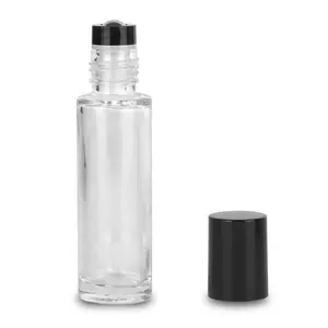 10 مللي سميكة جدار ماتي الأسود الزجاج زيت طبيعي زجاجات عطر لفة على زجاجة مع سبج الأسطوانة الكرة
