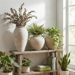 Grand <span class=keywords><strong>vase</strong></span> de sol vintage en argile/fer <span class=keywords><strong>pour</strong></span> décoration de jardin extérieur, pot de fleurs texturé antique <span class=keywords><strong>pour</strong></span> centre de table de mariage ou de maison - Product Image 4