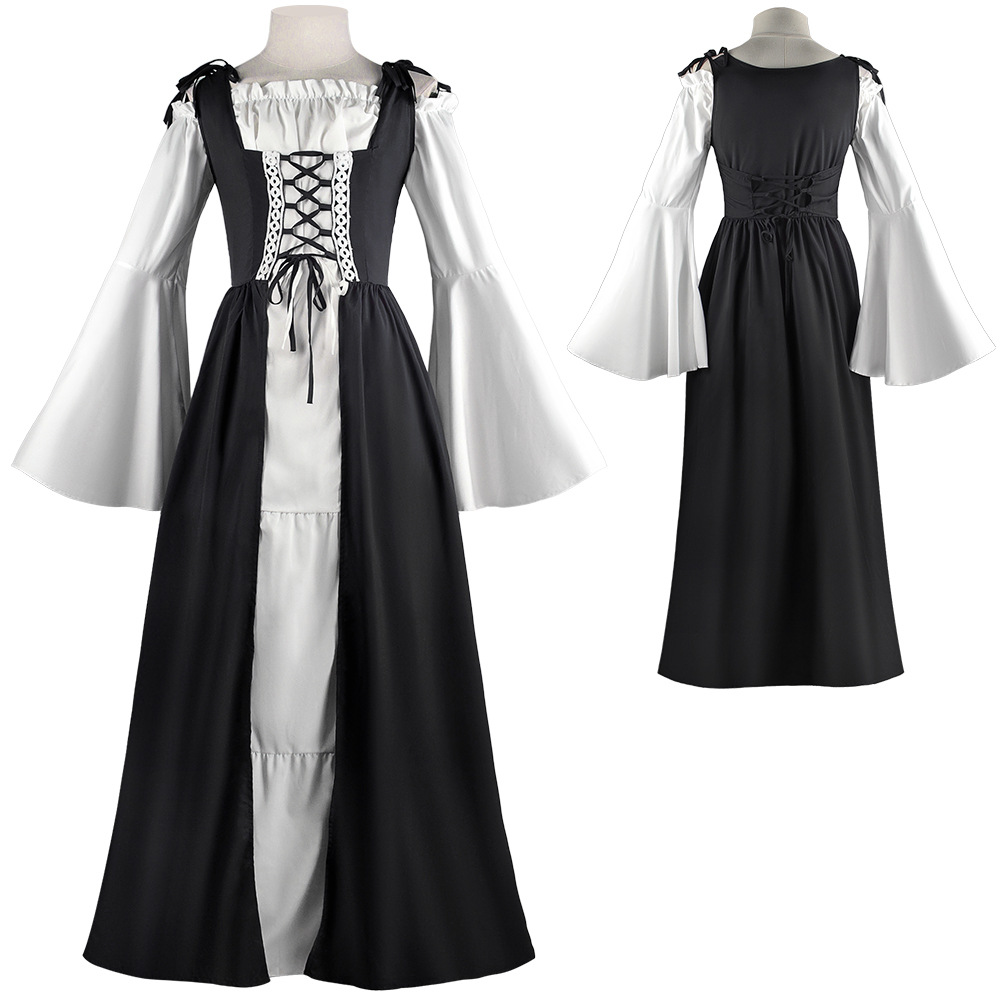Square neckline, belted waist dress (black)
