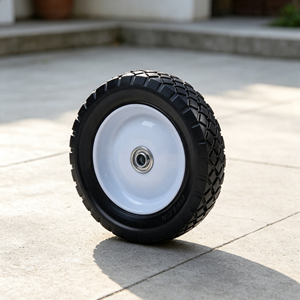 8x1.75 Flat Free Solid Rubber <b>Wheel</b> Diamond Tread White Powder Coated Steel Rim <b>Wheel</b> for Hand Truck Garden Trolley Utility Cart - Product Image 4