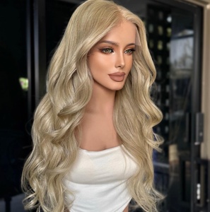 Pelucas de Cabello Virgen Largo Rubio Claro Natural al por Mayor, Grado 12A Premium, Cutícula Completa Alineada, Encaje <span class=keywords><strong>Transparente</strong></span> HD, 150% Densidad Media - Product Image 1