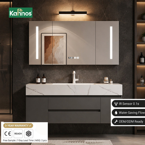 Conjunto de tocador integrado todo en uno que incluye lavabo, gabinete y espejo: solución completa para la adquisición de muebles de baño a juego. - Product Image 1