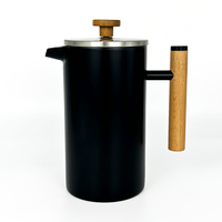 Presse à café double paroi en acier inoxydable 304 de 1L, personnalisable, avec poignée en bois, vente en gros, couleur tendance