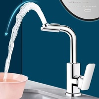 Robinet de lavabo de salle de bain moderne à poignée unique chromé, à poser sur le plan, avec bec rotatif et installation monotrou