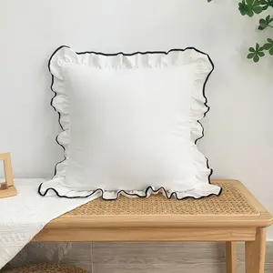 Instagram style all cotton ruffle edge decoration pure cotton pillow cover princess style Korean large lace cushion cover