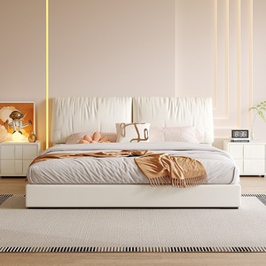 <span class=keywords><strong>Lit</strong></span> Moderne Minimaliste Crème Style Oreille d'Éléphant en Tissu Technique Rembourré avec Rangement Hydraulique – <span class=keywords><strong>Lit</strong></span> Double et Simple - Product Image 2