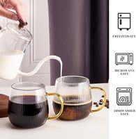 Mug en verre borosilicate côtelé 350 ml, compatible micro-ondes et lave-vaisselle, tasse à thé en verre transparent avec poignée dorée pour ensemble cadeau en gros