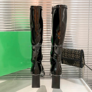 Nouvelles Bottes d'Hiver 2025 pour Femme, Style Tendance, Noires, à Talon Carré Fin, Fermeture Éclair, en Cuir Microfibre, Bout Pointu, Hauteur Genou - Product Image 2