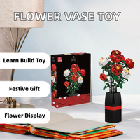 Set Buket Bunga Mawar Taman Kebun Alami Model Bata Bunga Merah Putih dalam Vas Hitam DIY Dekorasi Rumah Hadiah