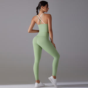 Ensemble de 5 pièces de vêtements de sport pour femmes, taille haute, effet push-up, en Spandex/Nylon, pour le yoga et l'entraînement, vente en gros - Product Image 5