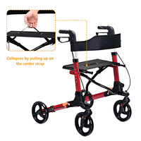 Rollator aluminium lipat nyaman, dengan dudukan, alat bantu Jalan & Rollator kursi