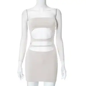 Vestido casual de rua de malha com alças cortadas, bodycon sexy e elegante, novidade personalizada primavera verão 2024, casual