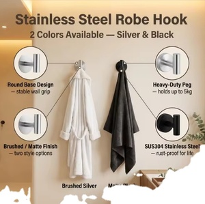 Wall Mounted Brushed Nickel <b>Robe</b> Hook Minimalist Modern Design Single Hook Bathroom Towel <b>Coat</b> Hanger Anti Corrosion 10-14lb Cap - Product Image 5