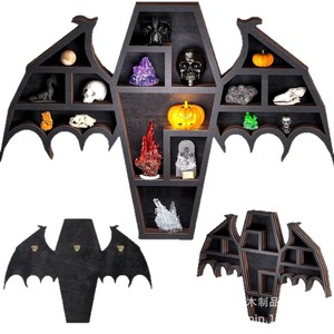 Halloween Coffin Rack Wooden Gothic <b>Wall</b> <b>Shelf</b> Black 3 Layers Multipurpose Decor For Home Party - Product Image 1