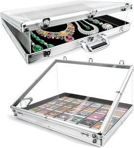Vitrine d'exposition en aluminium 24"x20", vitrine de salon professionnel avec deux plaques de support en acrylique, présentoir de sport portable pour table - Product Image 1