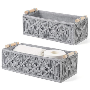 Woven <b>Storage</b> <b>Basket</b> Grey Rectangle Handmade Cosmetic Organizer Desktop Snack Holder Portable <b>Storage</b> Bin - Product Image 1