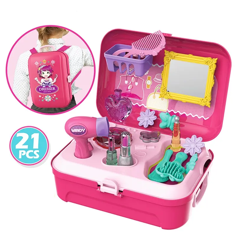 Wholesale Schoolbog Beauty Dresser Toy Pretend Play Fashion Present Girl Toy Makeups Set For Kids