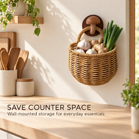 Panier de rangement mural en rotin tressé pour oignons verts, ail et œufs – Design moderne et minimaliste