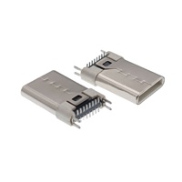 Conector Macho Tipo-C Vertical SMD, 16 Pines, Vertical SMD con Placa Enchufable de 2 Pines, Carcasa Remachada, H=11.0