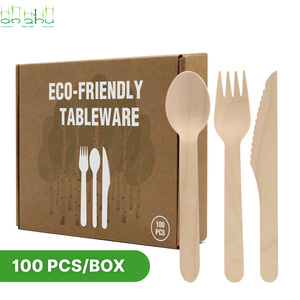 ชุดช้อนส้อมไม้แบบใช้แล้วทิ้ง ดีไซน์สวยงาม เป็นมิตรกับสิ่งแวดล้อม เหมาะสำหรับตกแต่งครัว ร้านอาหาร โรงแรม  ช้อนส้อมธรรมชาติเคลือบสี - Product Image 1