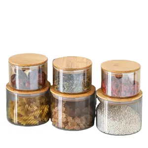 Récipients hermétiques en verre pour le stockage des aliments Boîtes en verre Grands bocaux et stockage Bocaux en verre de bambou Boîtes de cuisine
