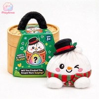 Jouet en peluche de Noël en forme de boulette avec boîte de cuisson vapeur de 15 cm, styles Père Noël, Bonhomme de neige, Bao, animaux en peluche anti-stress et moelleux