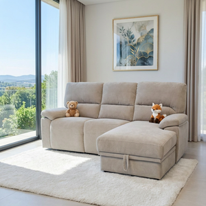 Modern Fabric Recliner Sectional <b>Sofa</b> <b>Three</b> Seat Lounge Couch with Storage Chaise Upholstered Living Room Furniture - Product Image 3