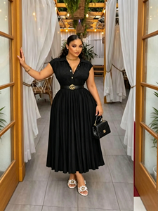 Abiti Lunghi Estivi Vintage Traspiranti Eleganti alla <span class=keywords><strong>Moda</strong></span> a Righe con Lacci a Vita Alta per Donna Europa America - Product Image 1
