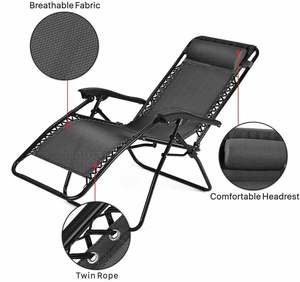 Chaise zéro gravité, chaise longue d'extérieur, chaise pliante inclinable avec repose-pieds et coussin réglable - Product Image 2