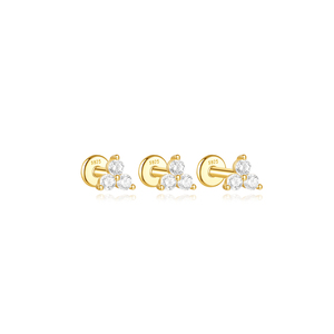 3 Set S925 Petal Shape Triangle Thread Piercing White Zircon Earrings - Product Image 3