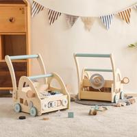 Marche-bébé en bois Montessori pour tout-petits, centre d'activités multifonctionnel en forme de voiture, jouet à pousser avec trieur de formes et engrenages, OEM