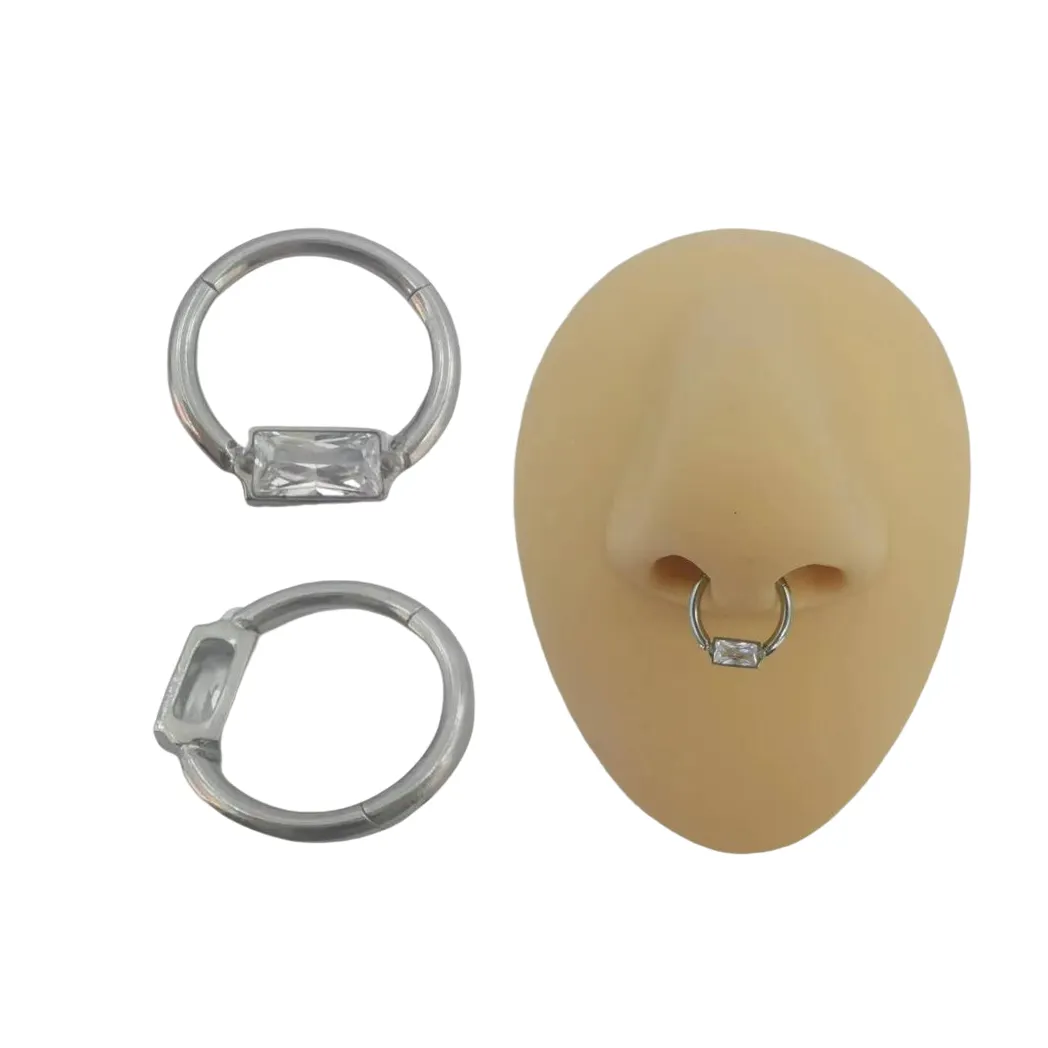 Calendo ASTM F136 titanio classico semplice incernierato rettangolo CZ segmento anello narice setto Tragus Piercing gioielli