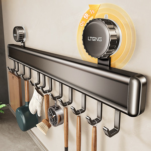 Blue Vine Kitchen Wall Rack Gunmetal Suction Hooks Heavy Duty Storage Holder For Pans Spoons Utensils - Product Image 2