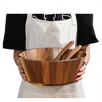 Bol à salade en bois d'acacia, design rond, pour mélanger, fruits, pâtes, essentiel de cuisine en bois naturel
