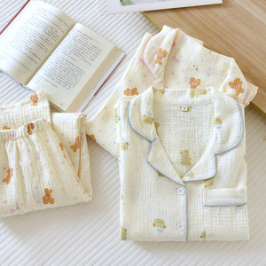 Conjunto <span class=keywords><strong>de</strong></span> <span class=keywords><strong>Pijama</strong></span> <span class=keywords><strong>de</strong></span> Algodón para Mujer, con Botones, Estampado <span class=keywords><strong>de</strong></span> Osito <span class=keywords><strong>de</strong></span> Peluche, Ribete en Contraste, Suave y Transpirable, Ropa <span class=keywords><strong>de</strong></span> Dormir, Venta al Por Mayor - Product Image 2