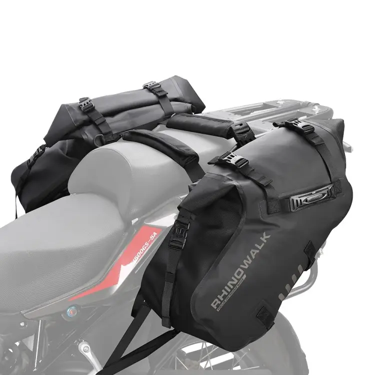 حقيبة أمتعة الدراجة النارية طراز MT1428BK من RHINOWALK مزودة بمقعد على الجانبين ومضادة للماء وتعمل كمخزن للأمتعة