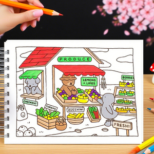 Libro da Colorare Orsetto con Copertina Olografica Laser a Spirale, Tema Paesaggio Kawaii, per Bambine e Bambini, Antistress, Regalo per la Casa - Product Image 5