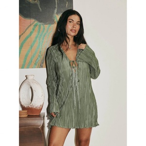 เดรสแขนยาวมินิสไตล์วินเทจผ้าโพลีเอสเตอร์ 100% สำหรับฤดูใบไม้ร่วง ขายดีรุ่นใหม่ - Product Image 1