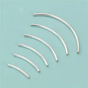 925 Sterling Silver Curved Tube Silver Gold Elbow Noodle Spacer Loose Bead Craft Connectors