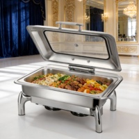 9L Glasdeckel Alkoholofen Chafing Dish, Rechteckiger Buffet-Speisenwärmer mit 85-100°C Temperaturregelung, Hotel Restaurant Catering