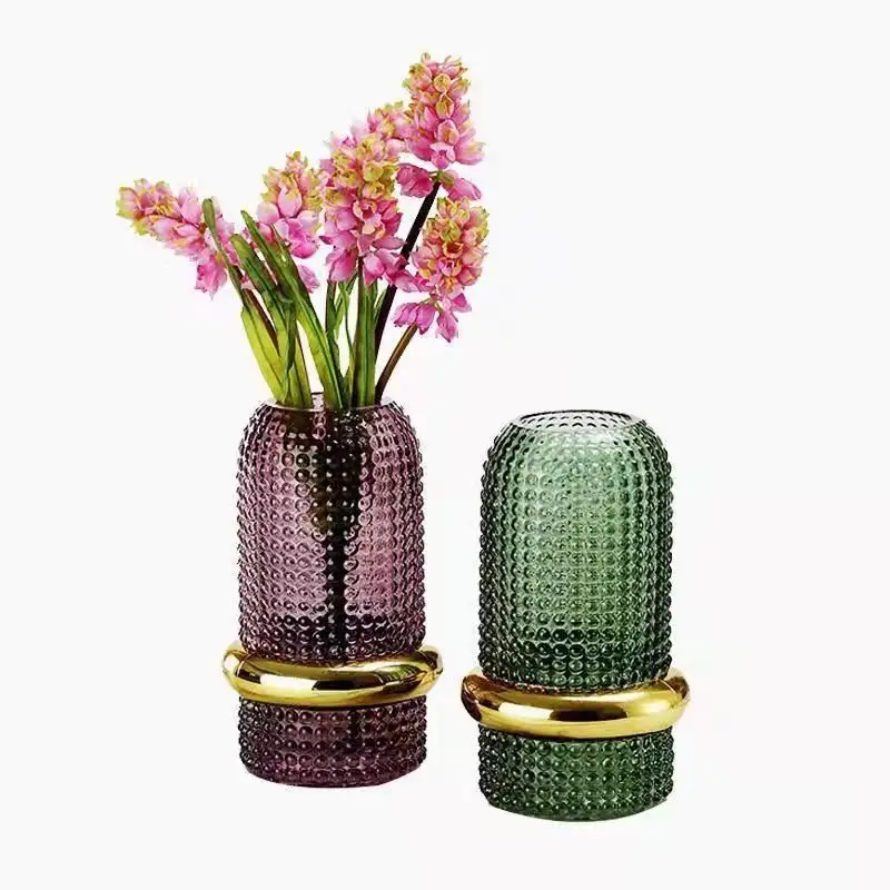 Dekorasi hotel Nordic vas elegan dekorasi rumah aksesoris bunga ungu dan vas kaca hijau