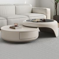 Ensemble de table basse moderne et mobile en crème avec meuble TV et tiroir de rangement, meubles de salon en verre trempé et acier inoxydable