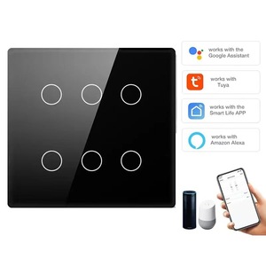 Interruptor Inteligente WiFi de 6 Vías con Control Táctil, Control por Voz con Alexa y Google Assistant, Enchufe Brasileño, Panel de Vidrio Templado - Product Image 1