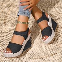 Sandales compensées à plateforme pour femmes grandes tailles, style espadrille, à semelle épaisse, bout ouvert, antidérapantes, respirantes, chaussures décontractées d'été