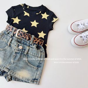 Shorts in denim blu da ragazza con cintura leopardata per l'estate 2026 - Product Image 5