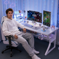 Mesa de juego con patas de metal blanco puro, escritorio ejecutivo versátil para deportes electrónicos para oficina en casa o sala de juegos