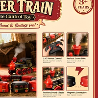Ferngesteuerter Dampfzug für Kinder 2,4G RC Lokomotive Spielzeug mit Dampfsprühgeräusch und Magnetwagen für Jungen Mädchen Geburtstagsgeschenk